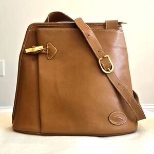 RARE LONGCHAMP 90s LEATHER ROSEAU SHOULDER BAG IN CAMEL TAN